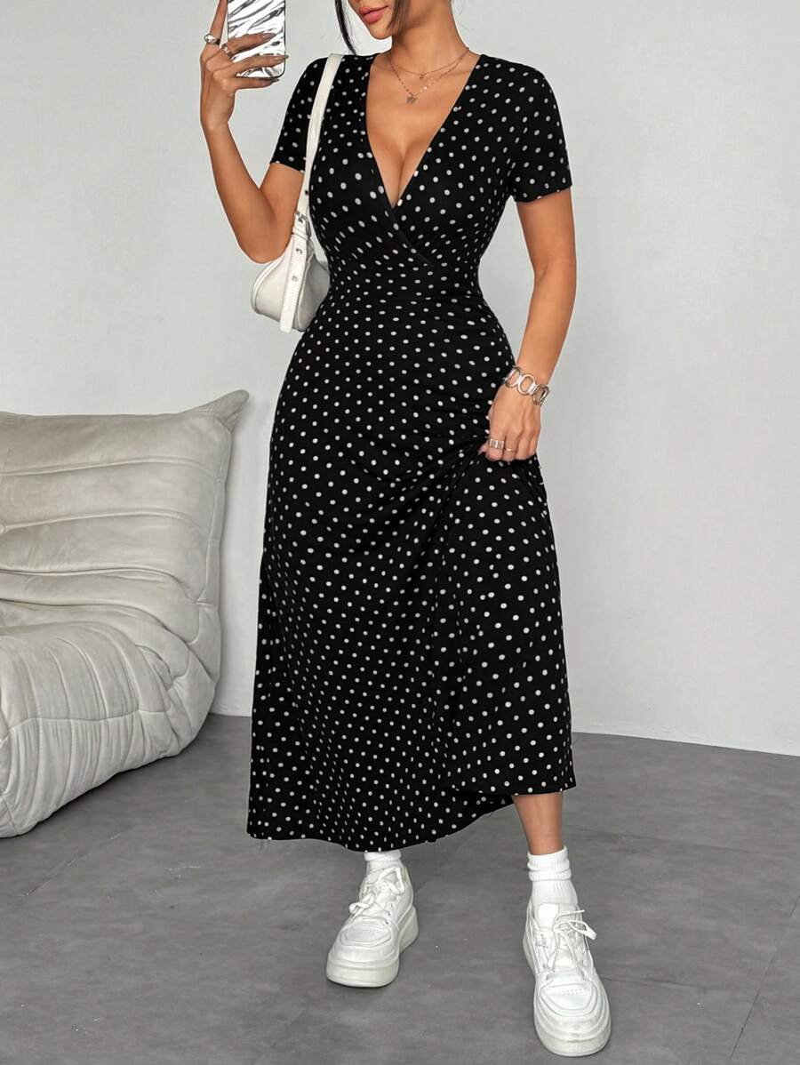 SHEIN Unity Đầm Maxi Cinched Eo In Hoa Nhỏ Trang Phục Cho Nữ - màu đen - Xem 1