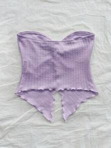 Soleia 女士度假芥末黄色纹理扭纹前开衩下摆短款吊带背心，适合下午茶、街头、度假、秋冬分层搭配和派对 - 紫色 - 查看 2