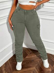 SHEIN SXY Quần Jeans Co Giãn Ống Thon Size Lớn - màu xanh lá - Xem 7