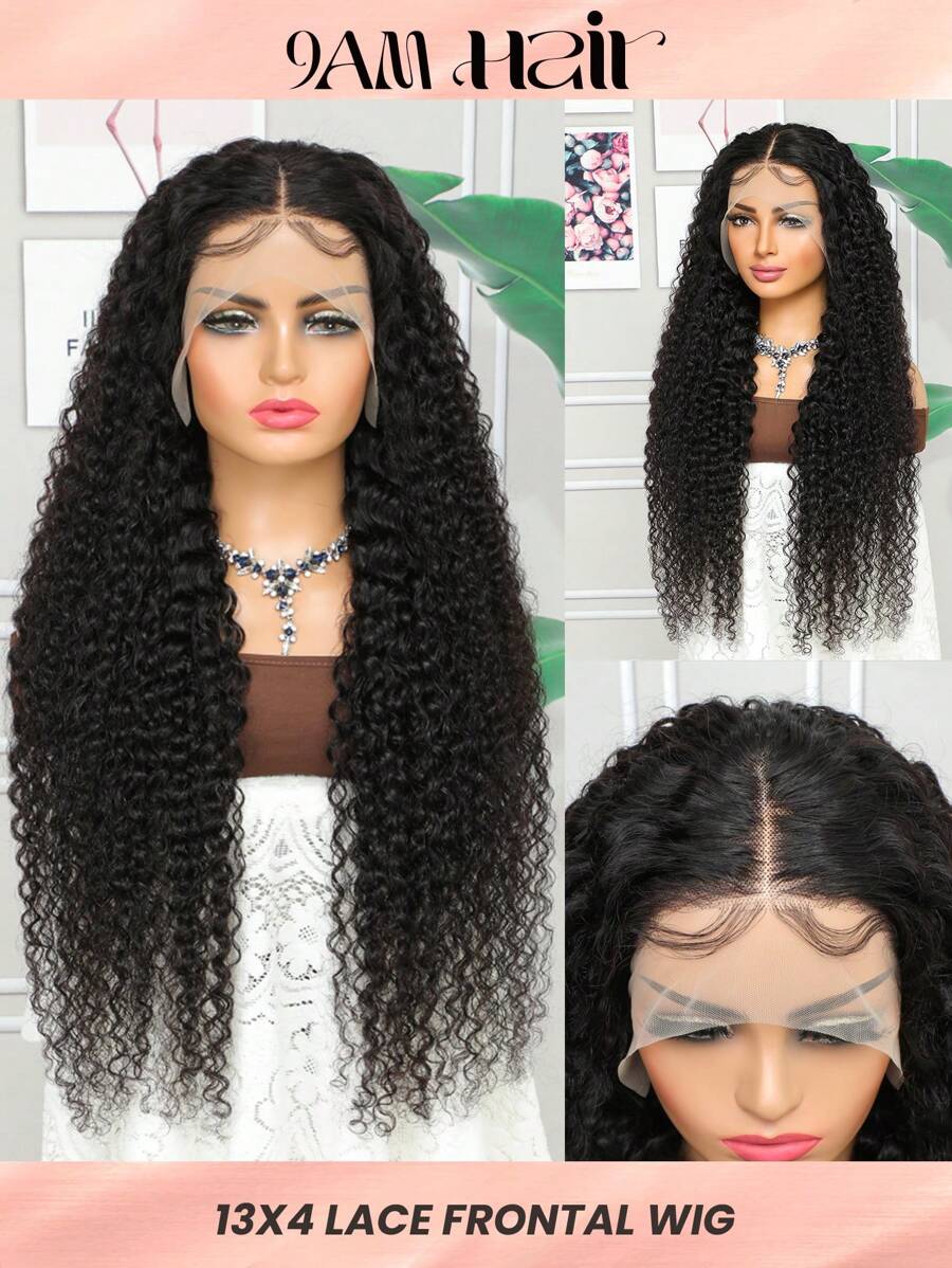 13x4 Jerry Curly Lace Front Wig Human Hair 30-36 Inch Transparent Lace Frontal Wig 150%-200% Density Natural Color Pre Plucked Natural Hairline Melted Lace Soft Bouncy Defined Curls Seamless Blend Perfect For Birthday Party Date Vacation Daily Wear - S1 - View 1
