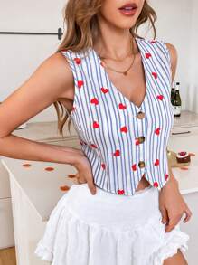 SHEIN LUNE 情人节办公室女士吊带背心衬衫心形情侣外出上衣 - 彩色 - 查看 4