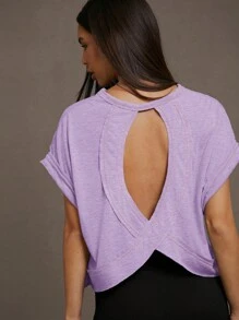 SHEIN Essnce Cut Out Back Batwing Sleeve Tee