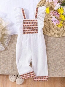 SHEIN Baby Girl Embroidery Waist Jumpsuit Pants - White - View 1