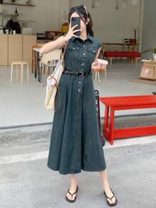 DAZY Women's Front Button Sleeveless Pocket Casual Long Dress Shirt Dress - Blue - View 6