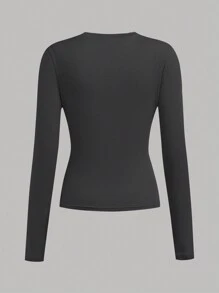 SHEIN Girlism 4 件套青少年女孩圆领针织百搭长袖休闲简约 T 恤，黑色、白色、粉色、深灰色，买 1 送 3 - 灰色 - 查看 12