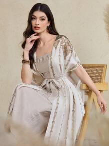 Mulvari Conjunto informal de 2 piezas de mujer - Chaqueta y vestido con estampado floral y cordones