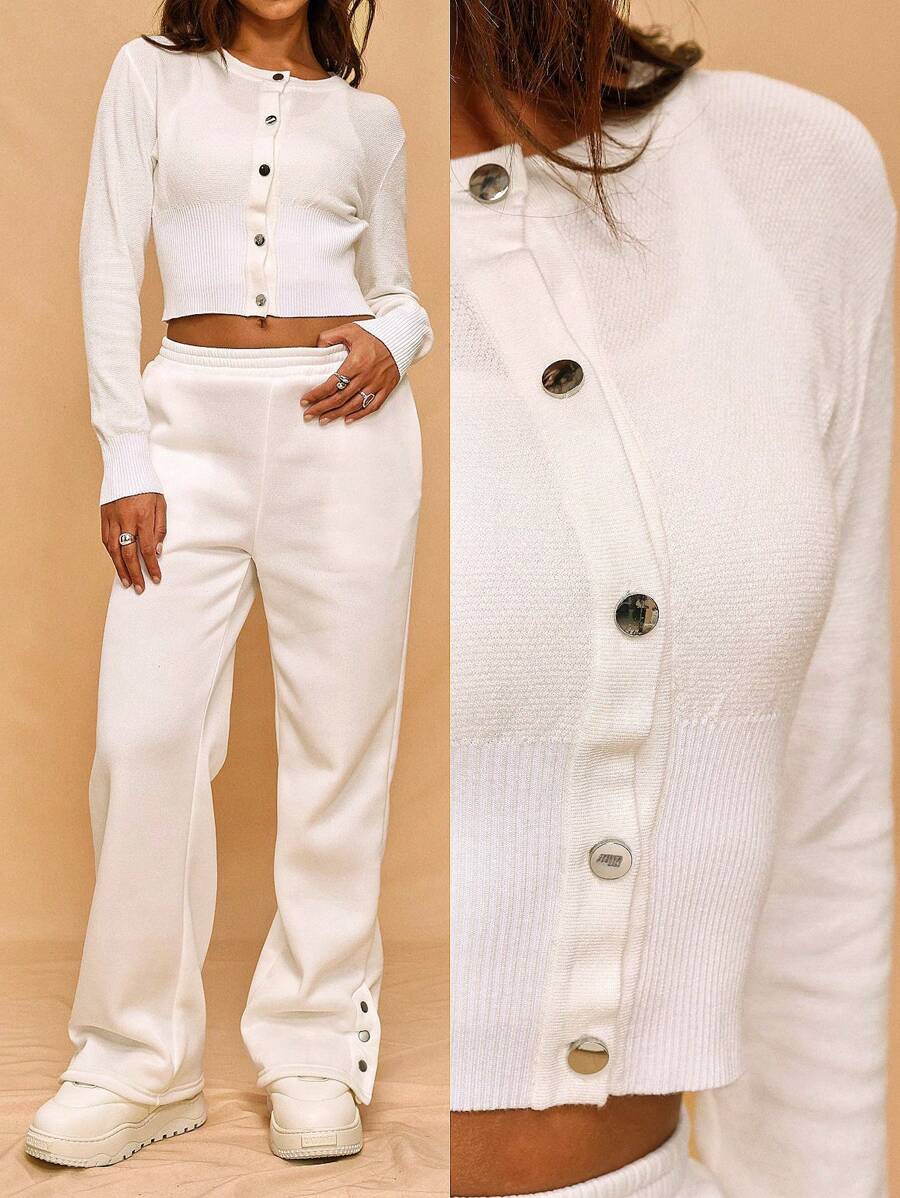 Forever 21 秋季休闲纯色短款开衫 - 白色 - 查看 1