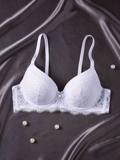 1pc Contrast Lace Sexy Push Up Romantic Wire Free Bra For Small Chest Women Lingerie