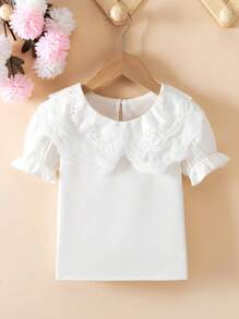 SHEIN Camicia elegante da ragazza con colletto jacquard a due strati, maniche a palloncino, tinta unita, stile principessa, adatta per vacanze, viaggi, scuola, feste, regali di compleanno, estate