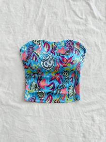 Soleia Women's Colorful Printed Tubetop Cropped Knitted Camisole, Suitable For Vacation, Can Be Worn Inside Or Outside, New Years Women Outfit,Corset Top For Women,Birthday Outfit For Women, Western Wear Women,Holiday Party Outfit