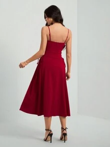 SHEIN Tall Red Date Night Long Dress Ruched Bust Lace Up Side Cami Dress - Burgundy - View 2