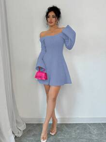 Chiquease Women's Solid Color Long Sleeve Sweater Dress, Minimalist Casual For Everyday Wear Fall Cloth For Women