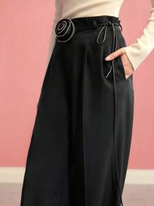 MOTF PREMIUM RHINESTONE CHAIN STEREO FLORAL WIDE LEG SUIT PANTS,VALENTINE'S DAY - Black - View 2