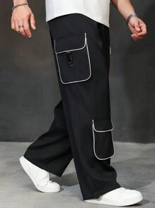 Manfinity Homme Plus Size Men's Cuffed Wide Leg Loose Casual Cargo Pants
