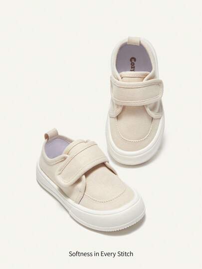 Cozy Pixies 1 par de zapatos deportivos casuales y cómodos de lona con cierre de gancho y bucle, color caqui, adecuados para uso diario en todas las estaciones, para niños