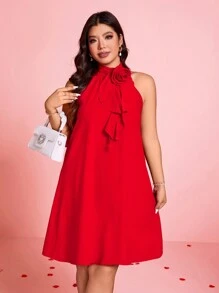 Rometta 女士优雅 3D 花卉荷叶边领 A 字形连衣裙，情人节