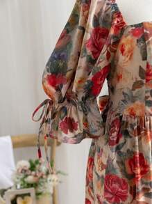 Dreamara 大码女式波西米亚风度假春季方领泡泡袖露背蝴蝶结中长连衣裙，适合夏季 - 彩色 - 查看 7