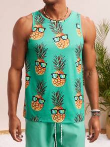 Manfinity VCAY 2pcs Men's Knitted Fashion Casual Loose Sleeveless Tank Top & Elastic Waist Straight Leg Shorts Set