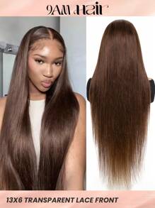 13x6絲滑直髮人髮透明蕾絲前髮女士假髮18-30英寸4號巧克力棕色帶預拔毛髮線 - S4 - 查看 1