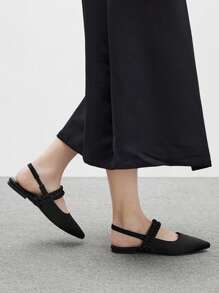 CUCCOO BIZCHIC 女士时尚黑色缎面玛丽珍尖头平底鞋，适合通勤、约会、派对、购物、情人节假期