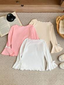 SHEIN Young Girls Knit Fitted Multipack T-Shirts, Spring/Summer - Multicolor - View 2