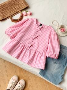 Comfortcana Camisa casual de mujer a cuadros rosa de tejido, minimalista y de moda para uso diario - Rosa - Ver 3