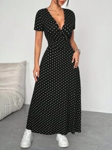 SHEIN Unity Đầm Maxi Cinched Eo In Hoa Nhỏ Trang Phục Cho Nữ - màu đen - Xem 4