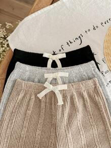 SHEIN LMoss Kids LMoss 女婴 6 件套可爱简约针织纯色无袖波浪下摆上衣和短裤套装