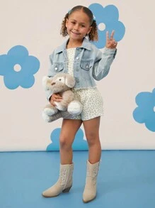 Mini mi Botas vaqueras beige con corte láser para niños, de diseño de media pantorrilla con puntera puntiaguda y tacón apilado para comodidad todo el día, Best Seller - Beis - Ver 5