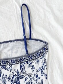 Soleia 女式复古蓝白图案短款吊带背心度假上衣、短款上衣、女士度假上衣、背心、女士西部装、女士夏季上衣、背心、情人节、狂欢节