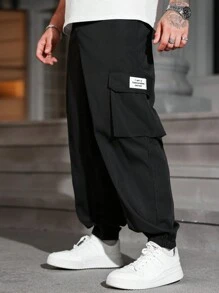 Manfinity Homme Plus Size Men's Casual Pants, Solid Color, Minimalist, Fashion, For Everyday Wear