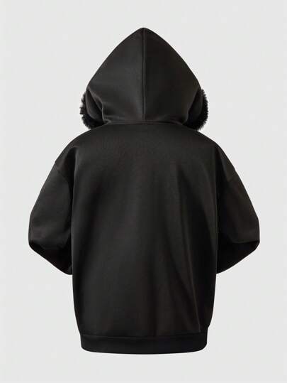 Street Life Sweat-shirt en polaire avec col en fourrure, broderie de lettre et imprimé léopard pour hommes