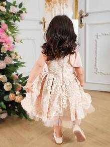 Robe mini simple pour bébé fille avec fermeture éclair au dos et décorations en nœud - Rose bonbon - Voir 2