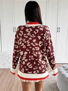 Chiquease Jersey de mujer de cuello en V a rayas con estampado de leopardo de manga larga, suéter de punto de otoño/invierno