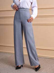 RueChic Urban Style Wool-Look Comfort Waist Seam Stitched Loose Fit Trousers