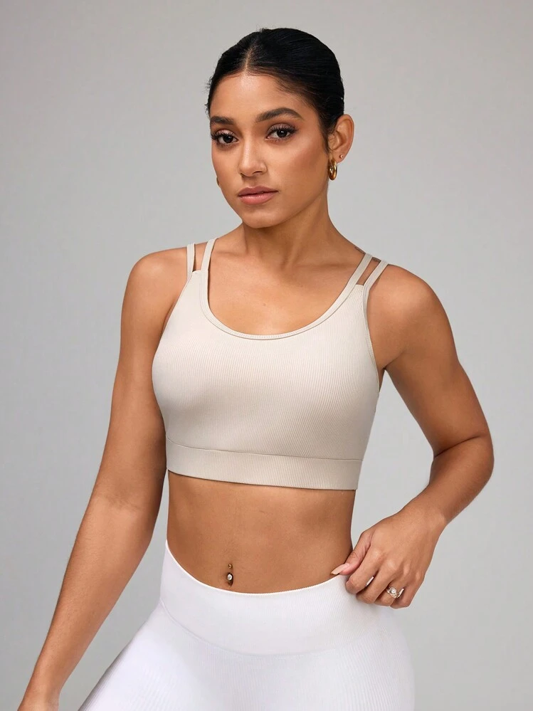 Áo ngực thể thao yoga cho nữ, có thể điều chỉnh - Màu be - Xem 2