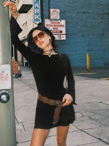 SHEIN EZwear 女式黑色针织露背短裙 - 黑色 - 查看 4