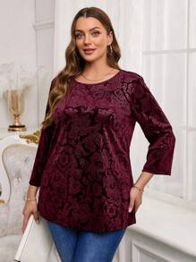 EMERY ROSE Camiseta de terciopelo con relieve de unicolor elegante para mujer de talla grande, ropa de invierno para mujer