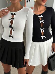 SHEIN Cottnline Front Tie Detail Two In One Package Set 2 Tshirts - Multicolor - View 1