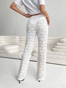 SHEIN SXY Quần ren mỏng màu trơn gợi cảm cho nữ, kỳ nghỉ thường ngày - trắng - Xem 2