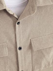 Manfinity Homme Men's Casual Solid Color Utility Long Sleeve Shirt, Autumn, Winter - Khaki - View 3