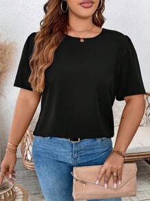 SHEIN LUNE Women's Hollow Out Contrast Lace Back Design Fashionable Versatile Sexy Plus Size Shirt, Suitable For Party, Evening, Casual, Vacation, Cooling, Stress Relief, Evening Long Gown, Elegant Fashion Women Lounge, Summer For Women, St. Patrick's Day, Rave, Festival, Spring Break, Saint Patrick, Boho