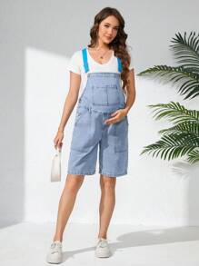 SHEIN 孕妇牛仔连衣裤和连身裤 - 淺色水洗藍 - 查看 4