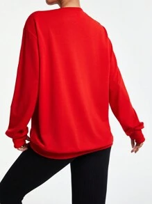 Easithlete Women's Solid Color Round Neck Long Sleeve Casual Sporty Sweatshirt
