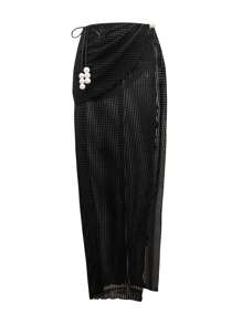Swim Lushoire Elegante vakantie strandcover-up voor dames met textuur en effen kleur, split en parelversiering, zomer