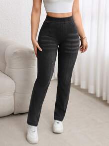 SHEIN LUNE Women's Casual Denim Jeans, Minimalist Style For Everyday Wear - Black - View 4