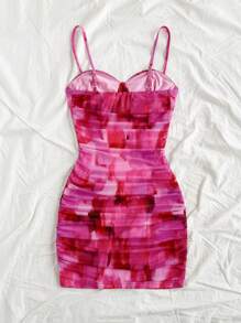 Soleia Women's Tie-Dye Color Block Ruched Mini Cami Dress, Suitable For Vacation,Dress For Women,Vacation Dress Women,Birthday Dress For Women,Spring/Summer Dress For Women,Mardi Gras,Western Wear Woman,Mesh Dress,90s Clothes,Easter Dress Women,Graduation Dress,Beach Dress For Woman,Music Festival Outfit Women