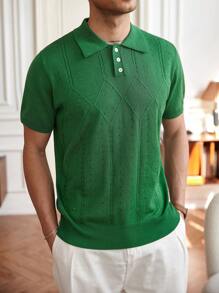 Manfinity CityGents Men's Solid Color Front Button Closure Short Sleeve Simple Casual Knitted Sweater