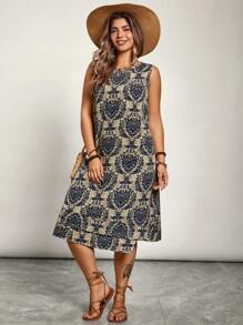 SHEIN VCAY Robe débardeur décontractée à imprimé floral de style boho pour grande taille, pour l'été
