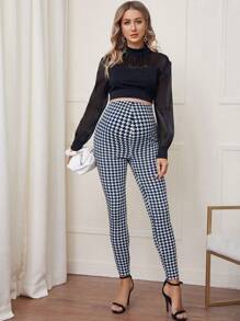 SHEIN 孕妇千鸟格紧身休闲裤，适合日常穿着